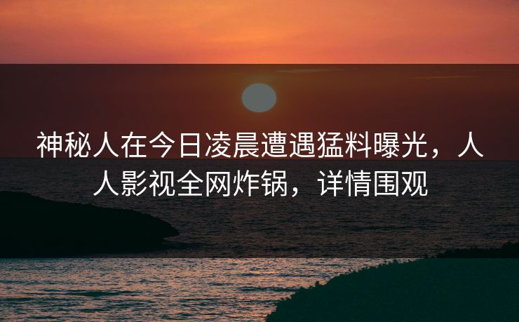 神秘人在今日凌晨遭遇猛料曝光，人人影视全网炸锅，详情围观